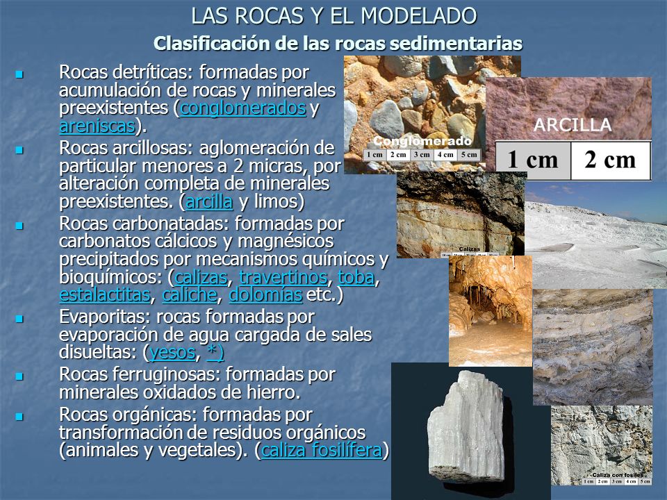 LAS ROCAS Y EL MODELADO Clasificación de las rocas sedimentarias
