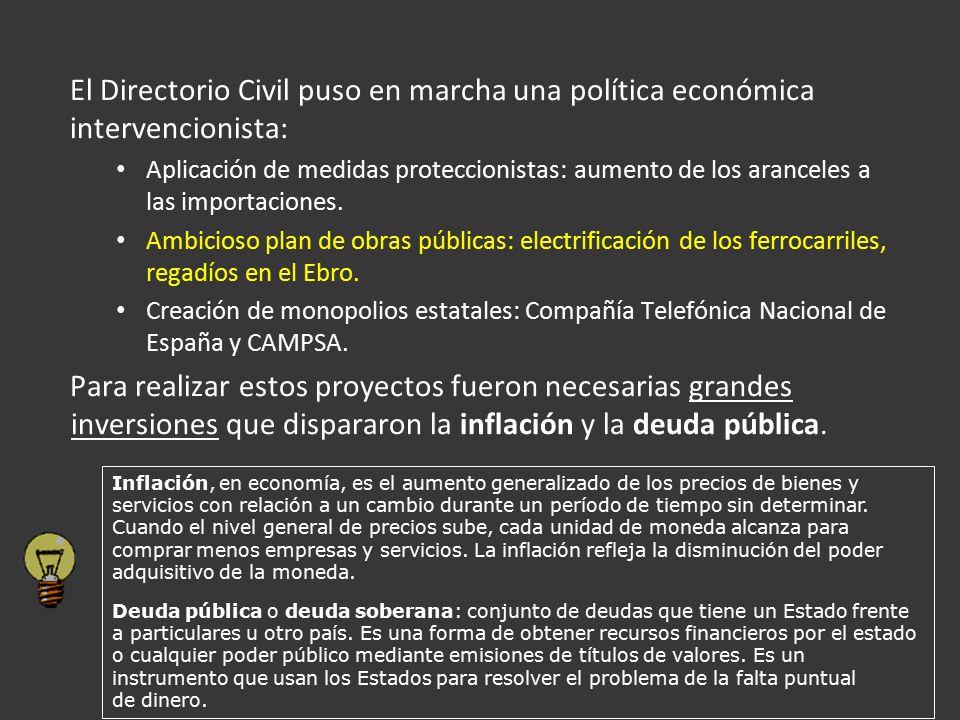 El Directorio Civil puso en marcha una política económica intervencionista: