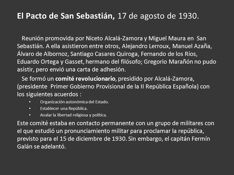 El Pacto de San Sebastián, 17 de agosto de 1930.