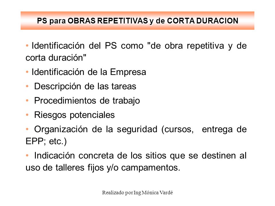 PS para OBRAS REPETITIVAS y de CORTA DURACION