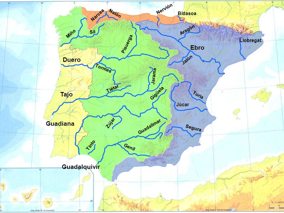 Ebro Duero Tajo Guadiana Guadalquivir Nervión Narcea Nalón Bidasoa