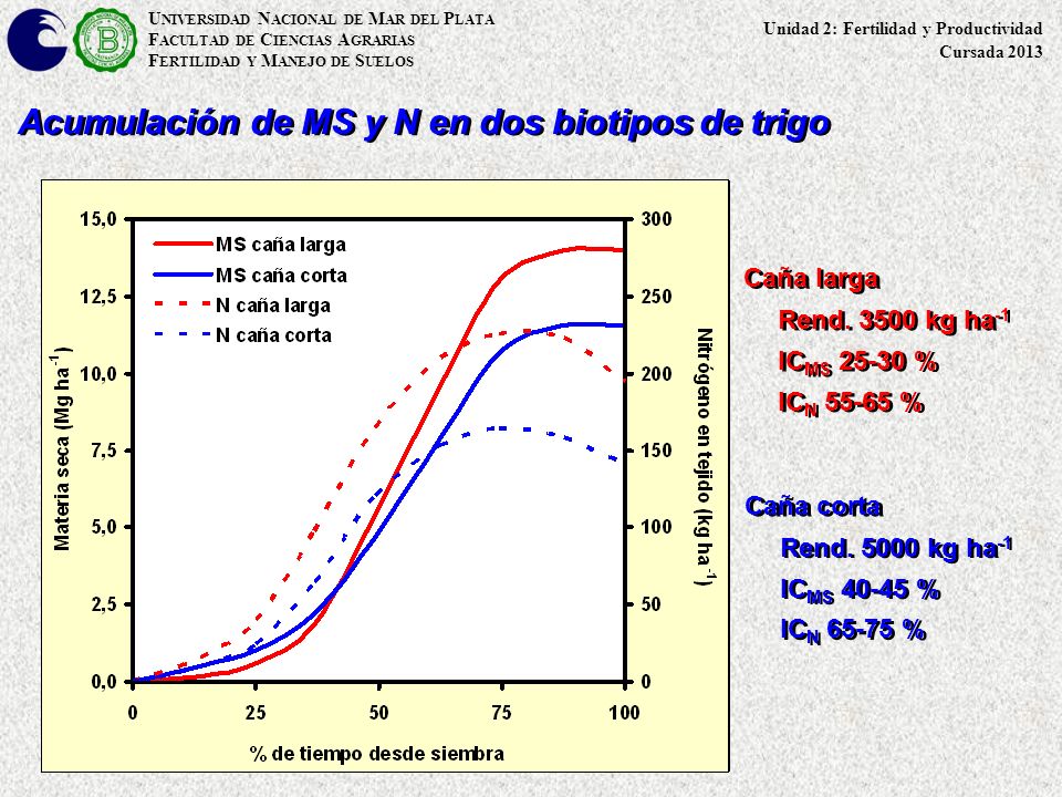 Acumulación de MS y N en dos biotipos de trigo