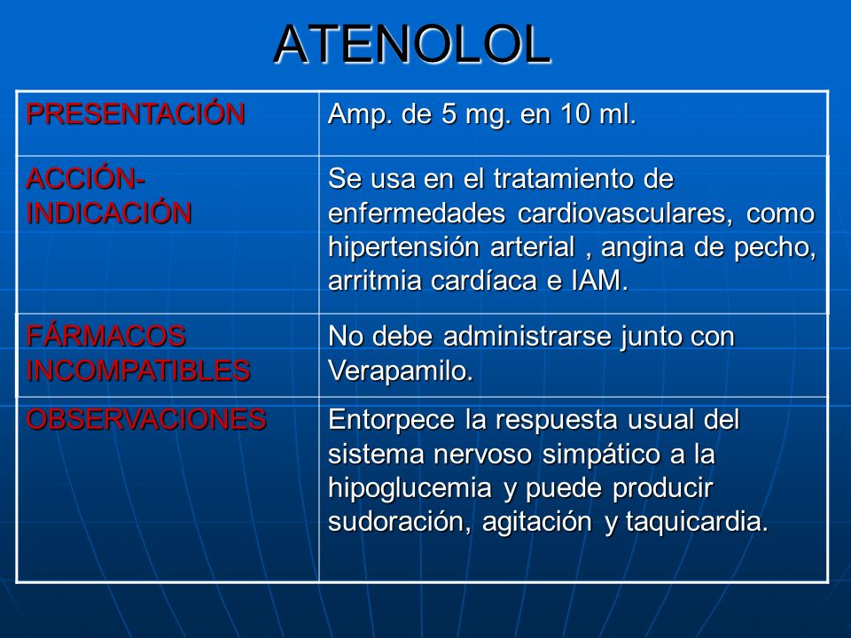 ATENOLOL PRESENTACIÓN Amp. de 5 mg. en 10 ml. ACCIÓN-INDICACIÓN