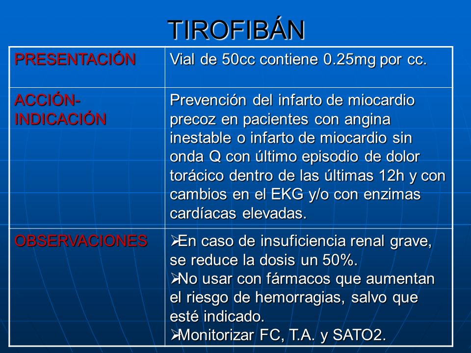 TIROFIBÁN PRESENTACIÓN Vial de 50cc contiene 0.25mg por cc.