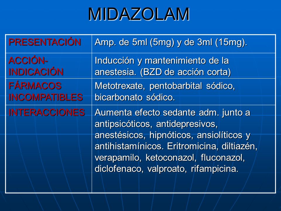 MIDAZOLAM PRESENTACIÓN Amp. de 5ml (5mg) y de 3ml (15mg).