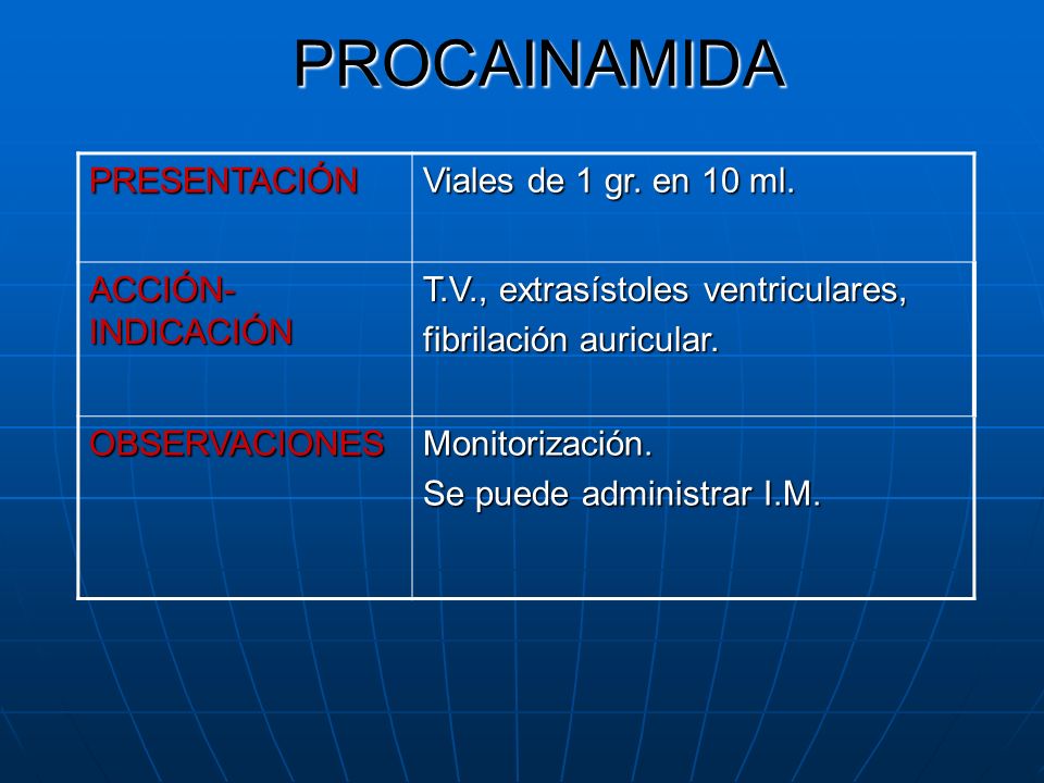 PROCAINAMIDA PRESENTACIÓN Viales de 1 gr. en 10 ml. ACCIÓN-INDICACIÓN