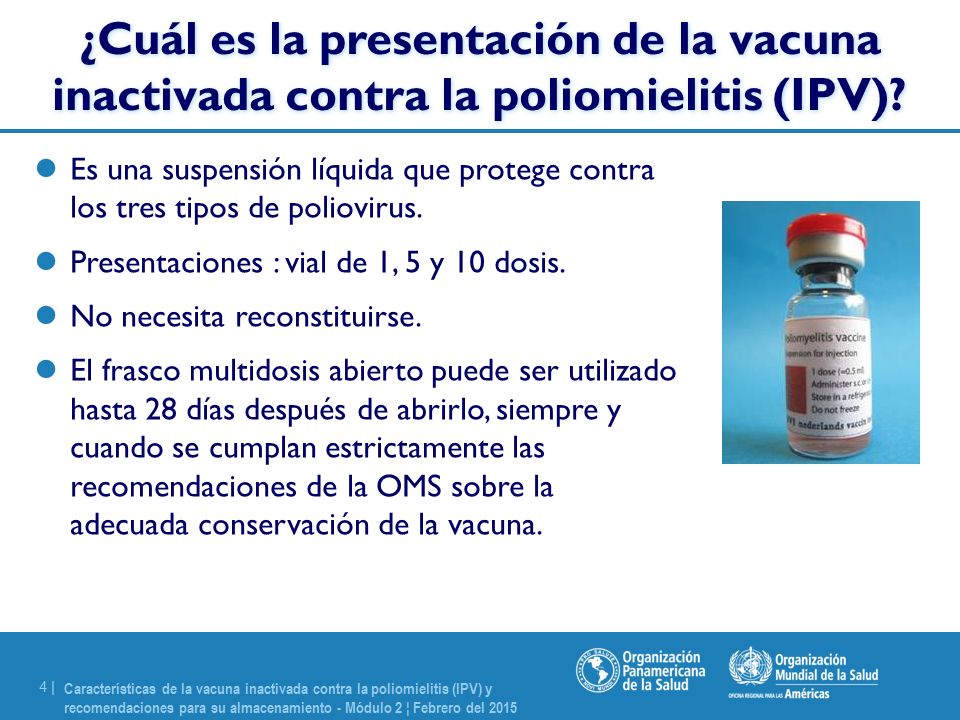 ¿Cuál es la presentación de la vacuna inactivada contra la poliomielitis (IPV)