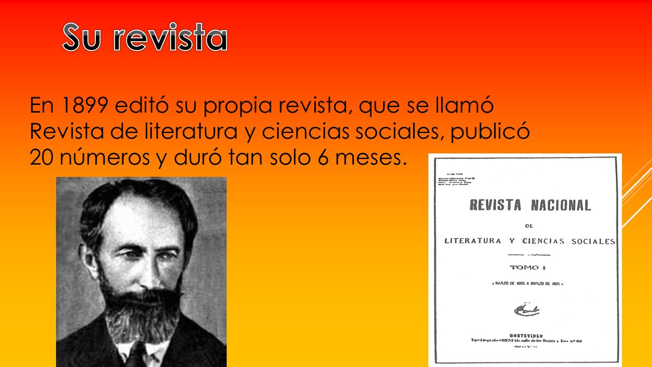 Su revista En 1899 editó su propia revista, que se llamó Revista de literatura y ciencias sociales, publicó 20 números y duró tan solo 6 meses.
