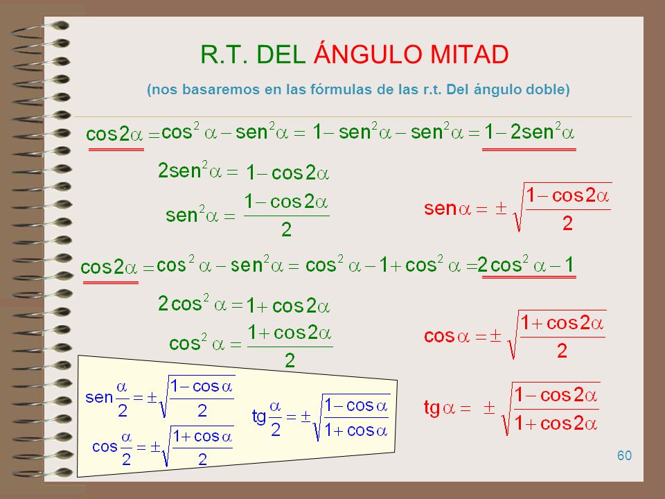 R. T. DEL ÁNGULO MITAD (nos basaremos en las fórmulas de las r. t