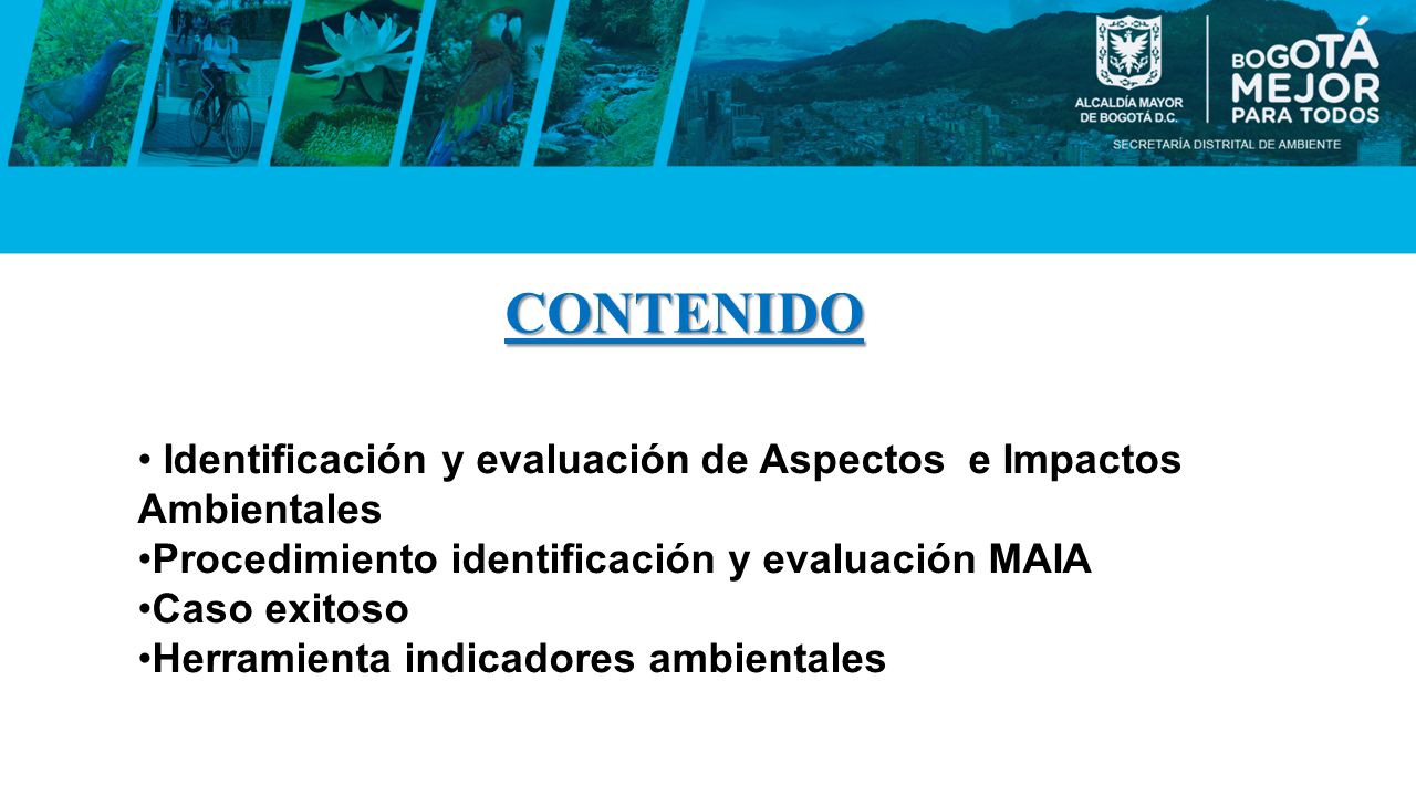 CONTENIDO Identificación y evaluación de Aspectos e Impactos Ambientales. Procedimiento identificación y evaluación MAIA.