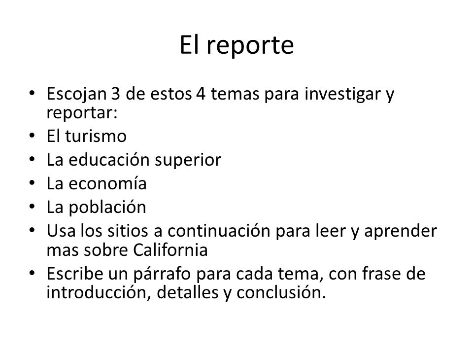 El reporte Escojan 3 de estos 4 temas para investigar y reportar: