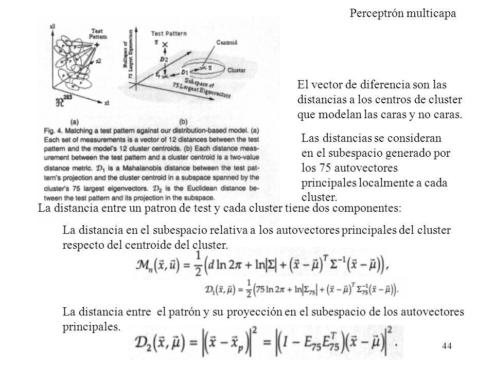 El vector de diferencia son las distancias a los centros de cluster que modelan las caras y no caras.