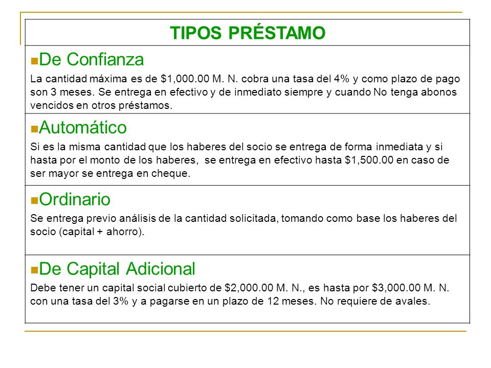TIPOS PRÉSTAMO De Confianza Automático Ordinario De Capital Adicional