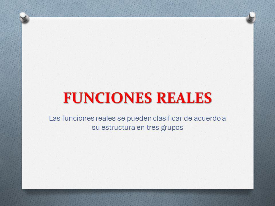 FUNCIONES REALES Las funciones reales se pueden clasificar de acuerdo a su estructura en tres grupos.