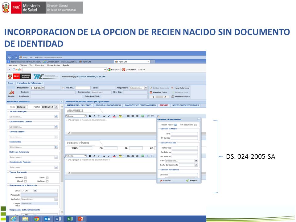 INCORPORACION DE LA OPCION DE RECIEN NACIDO SIN DOCUMENTO DE IDENTIDAD