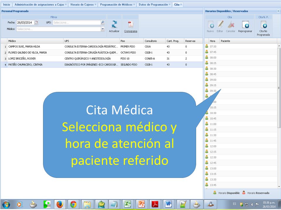 Selecciona médico y hora de atención al paciente referido