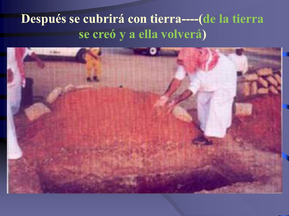 Después se cubrirá con tierra----(de la tierra se creó y a ella volverá)