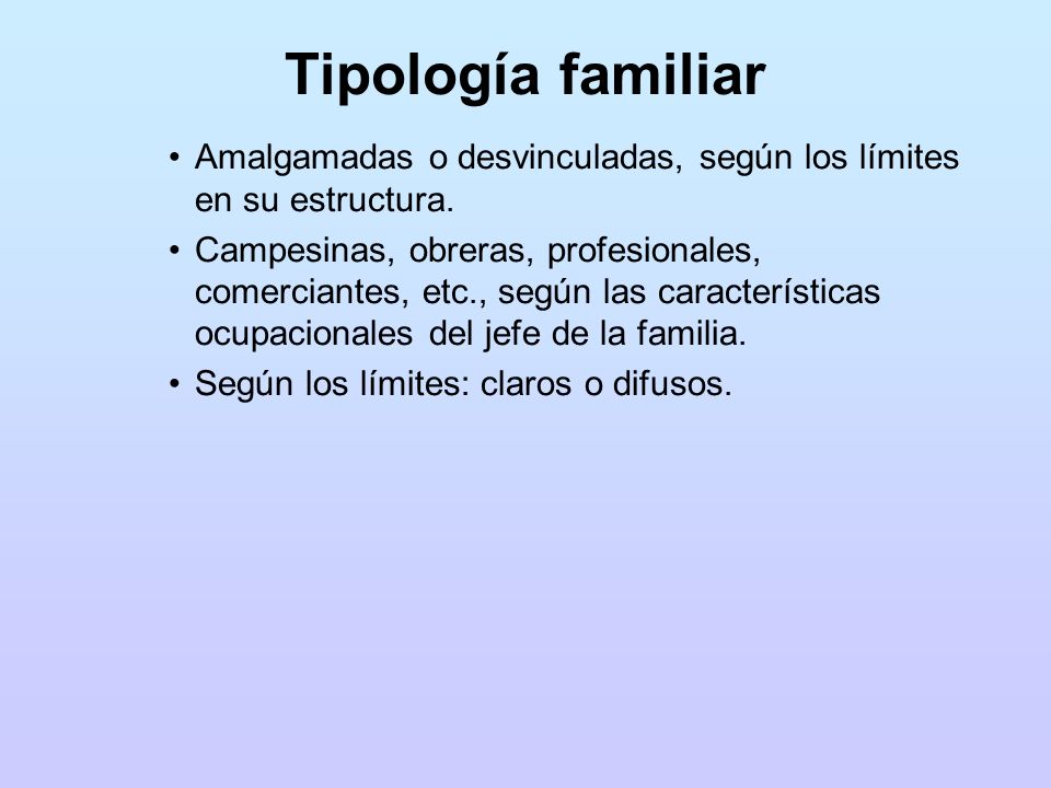 Tipología familiar Amalgamadas o desvinculadas, según los límites en su estructura.