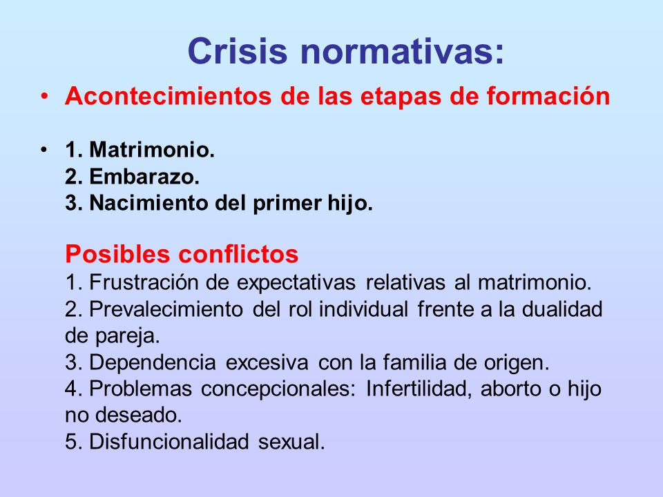 Crisis normativas: Acontecimientos de las etapas de formación