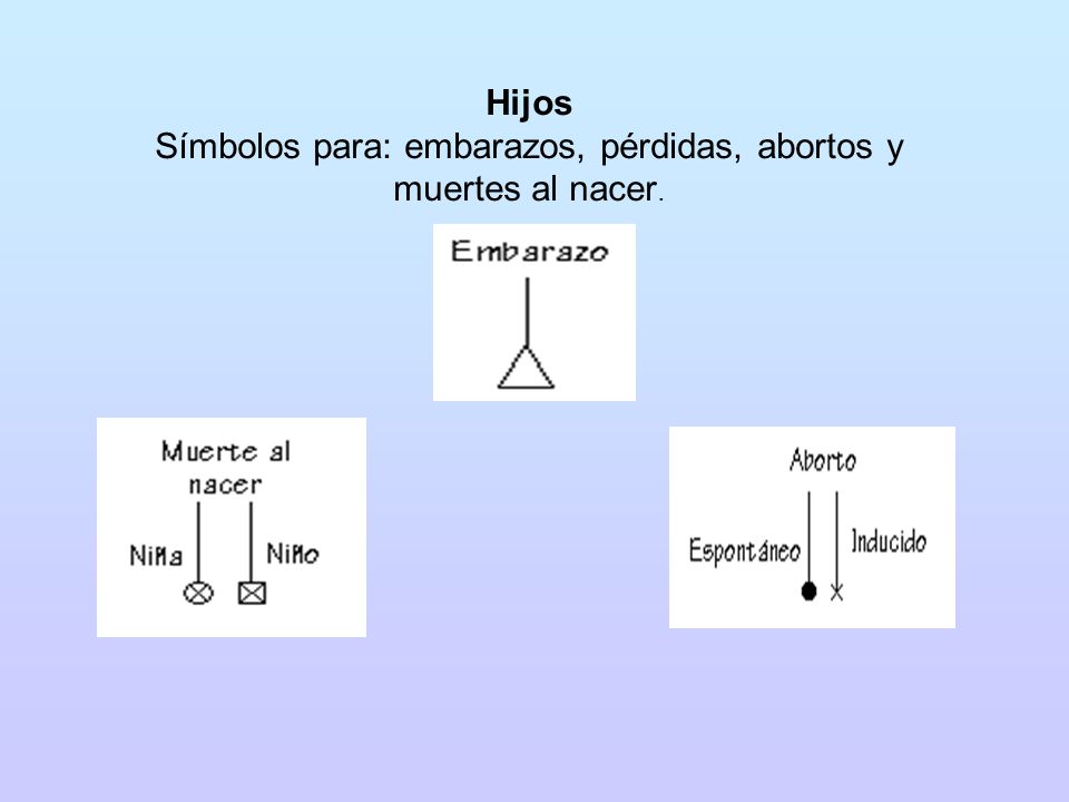 Símbolos para: embarazos, pérdidas, abortos y muertes al nacer.