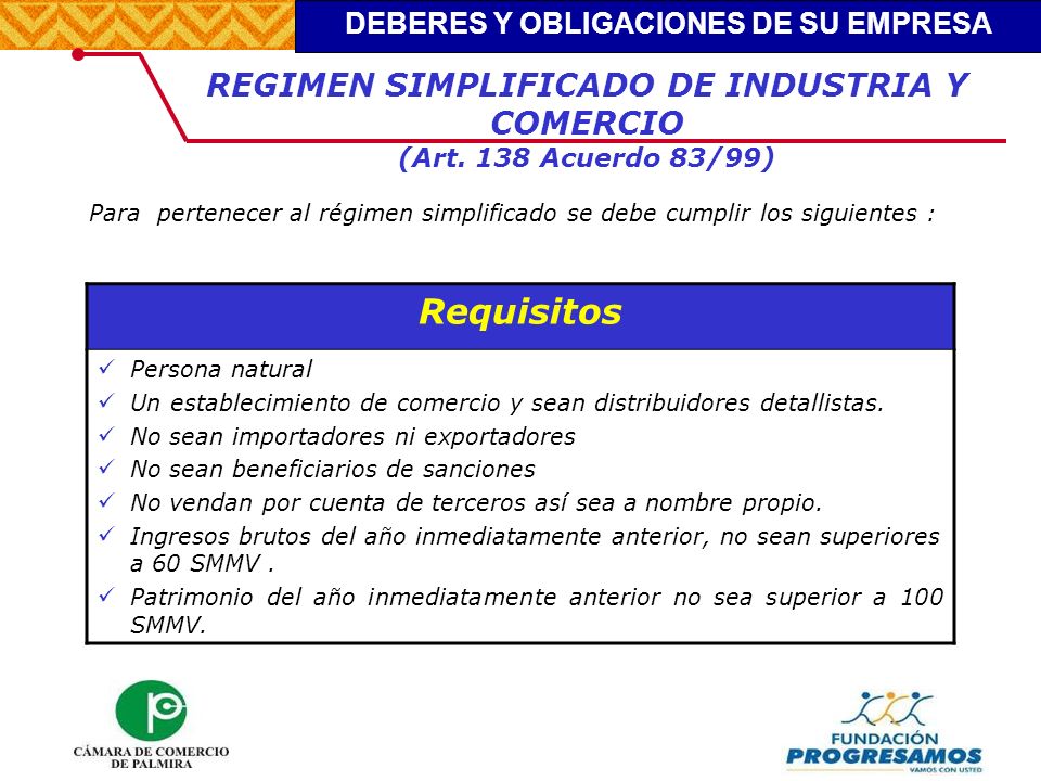 REGIMEN SIMPLIFICADO DE INDUSTRIA Y COMERCIO (Art. 138 Acuerdo 83/99)