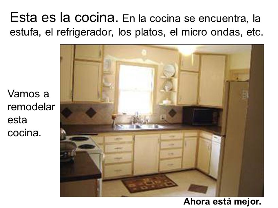Esta es la cocina. En la cocina se encuentra, la estufa, el refrigerador, los platos, el micro ondas, etc.