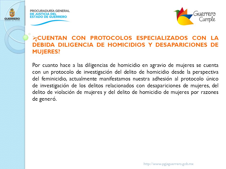 ¿CUENTAN CON PROTOCOLOS ESPECIALIZADOS CON LA DEBIDA DILIGENCIA DE HOMICIDIOS Y DESAPARICIONES DE MUJERES