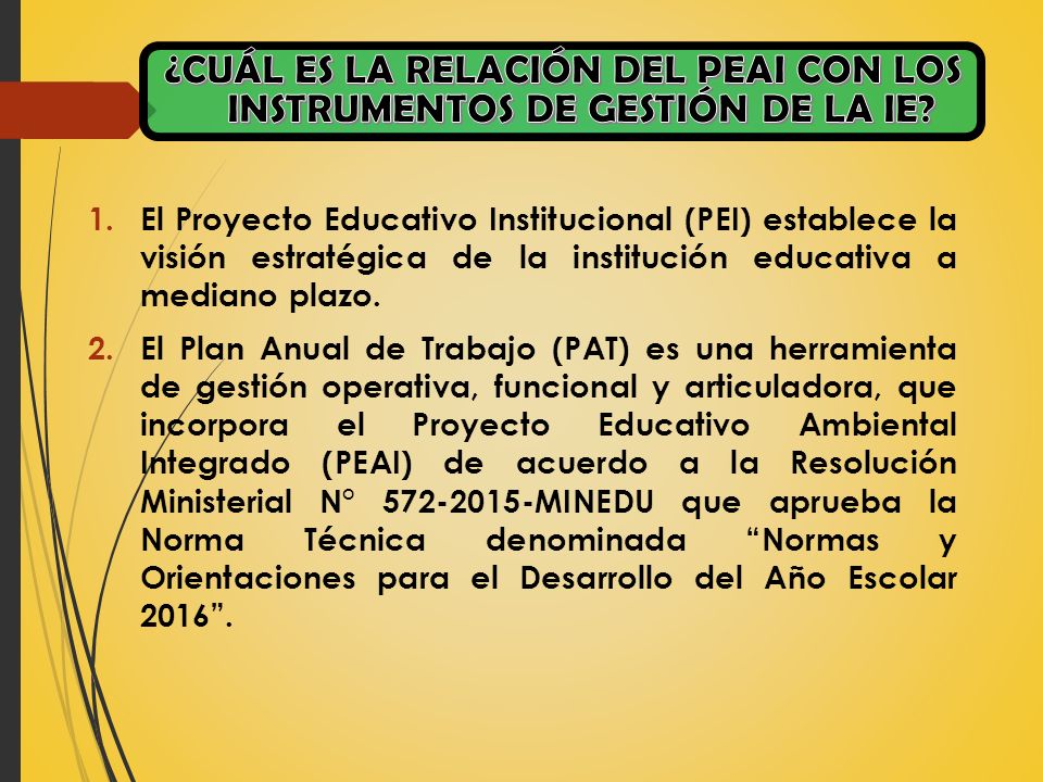¿CUÁL ES LA RELACIÓN DEL PEAI CON LOS INSTRUMENTOS DE GESTIÓN DE LA IE