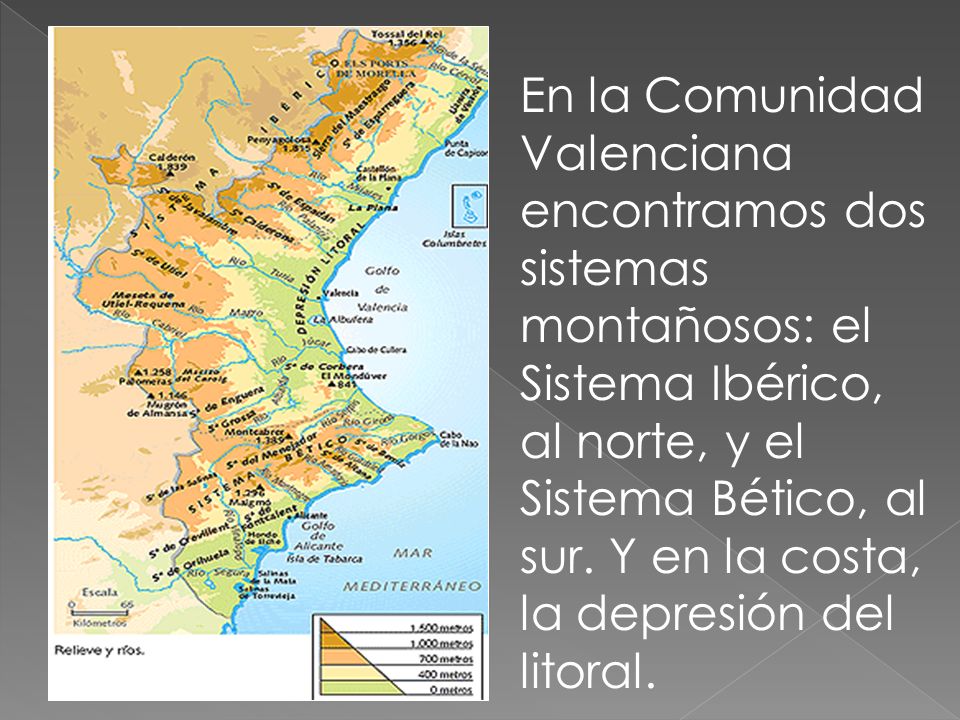 En la Comunidad Valenciana encontramos dos sistemas montañosos: el Sistema Ibérico, al norte, y el Sistema Bético, al sur.