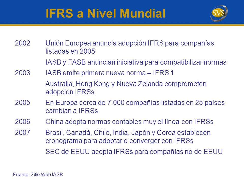 IFRS a Nivel Mundial Unión Europea anuncia adopción IFRS para compañías listadas en