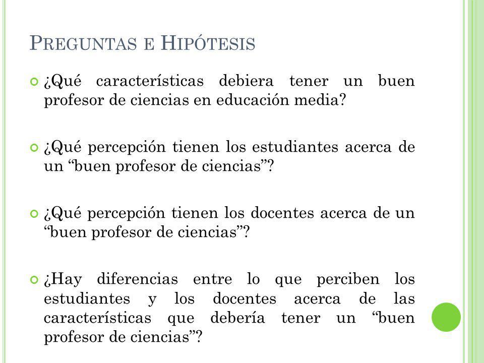 Preguntas e Hipótesis ¿Qué características debiera tener un buen profesor de ciencias en educación media