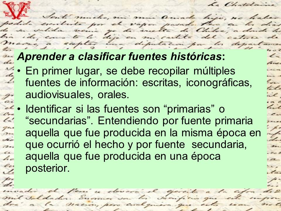 Aprender a clasificar fuentes históricas: