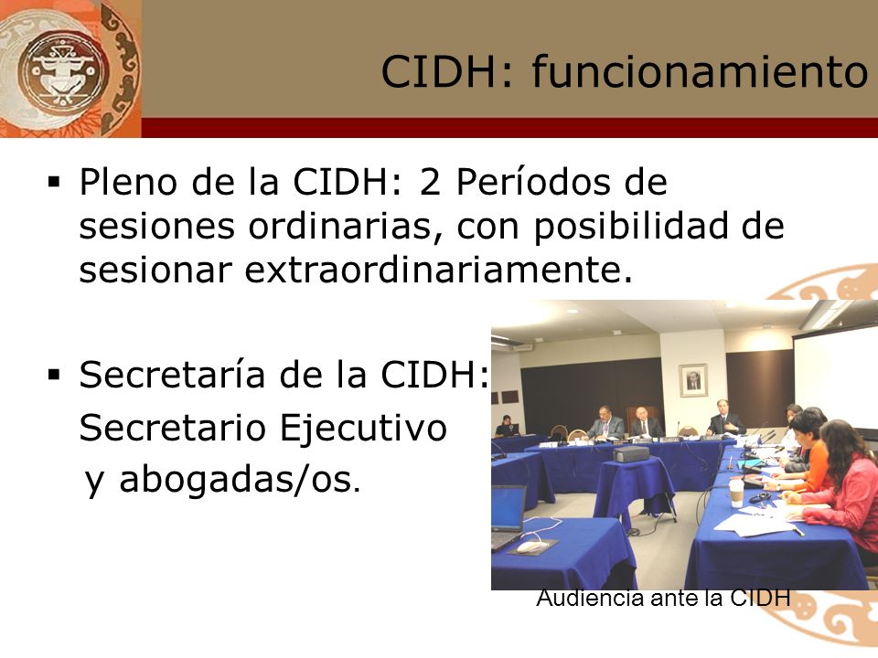 CIDH: funcionamiento Pleno de la CIDH: 2 Períodos de sesiones ordinarias, con posibilidad de sesionar extraordinariamente.