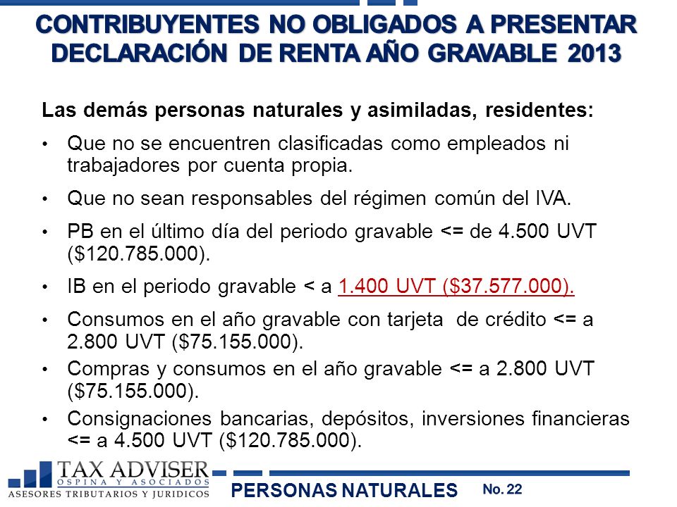 CONTRIBUYENTES NO OBLIGADOS A PRESENTAR DECLARACIÓN DE RENTA AÑO GRAVABLE 2013