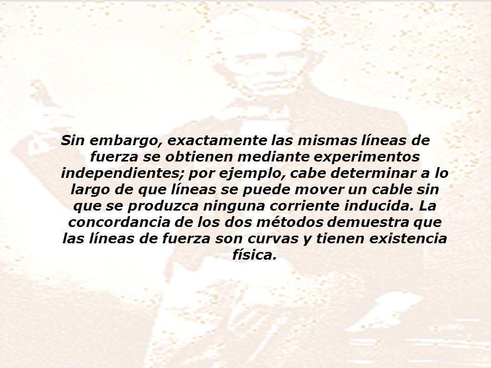 Sin embargo, exactamente las mismas líneas de fuerza se obtienen mediante experimentos independientes; por ejemplo, cabe determinar a lo largo de que líneas se puede mover un cable sin que se produzca ninguna corriente inducida.