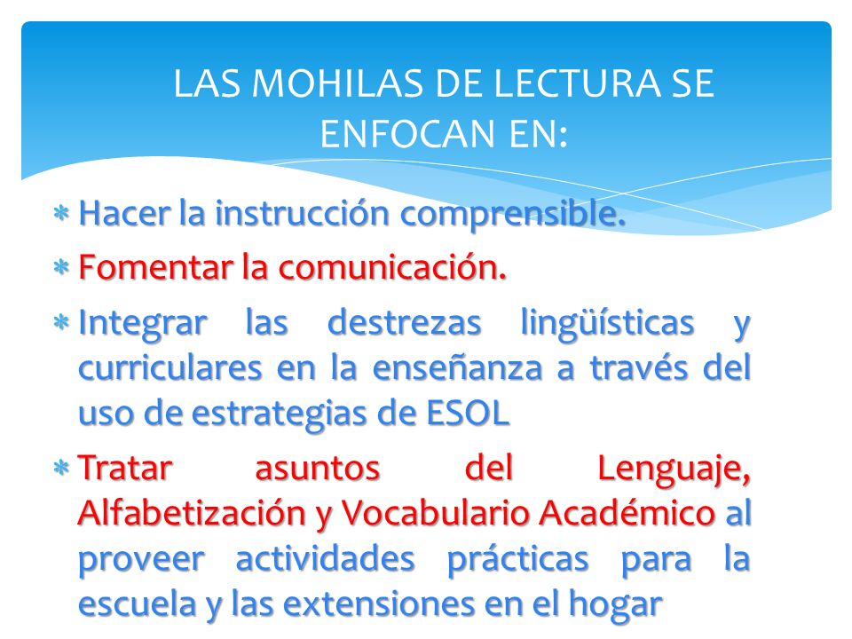 LAS MOHILAS DE LECTURA SE ENFOCAN EN:
