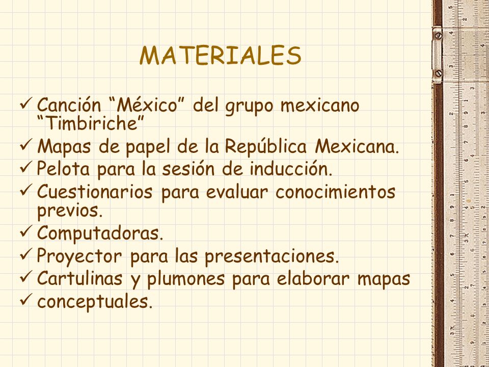 MATERIALES Canción México del grupo mexicano Timbiriche