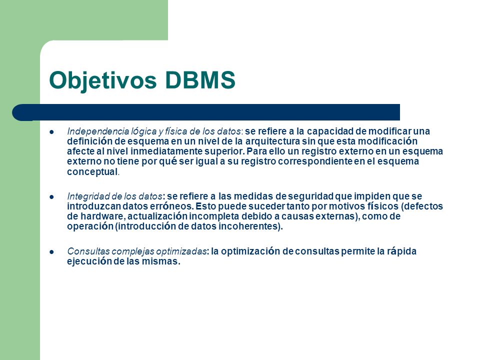 Objetivos DBMS