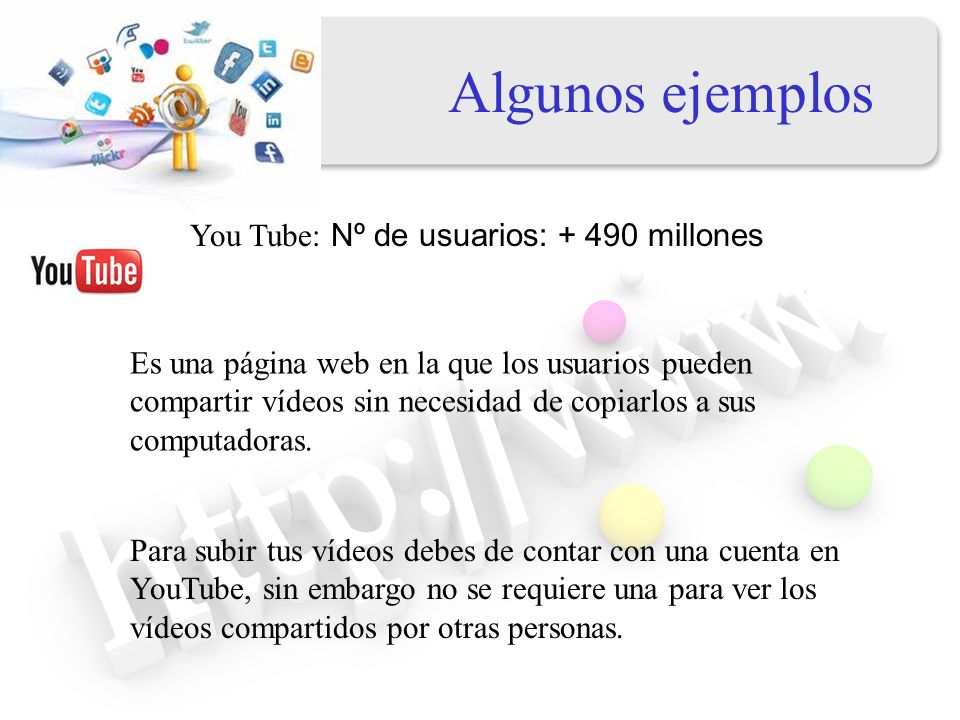 Algunos ejemplos You Tube: Nº de usuarios: millones