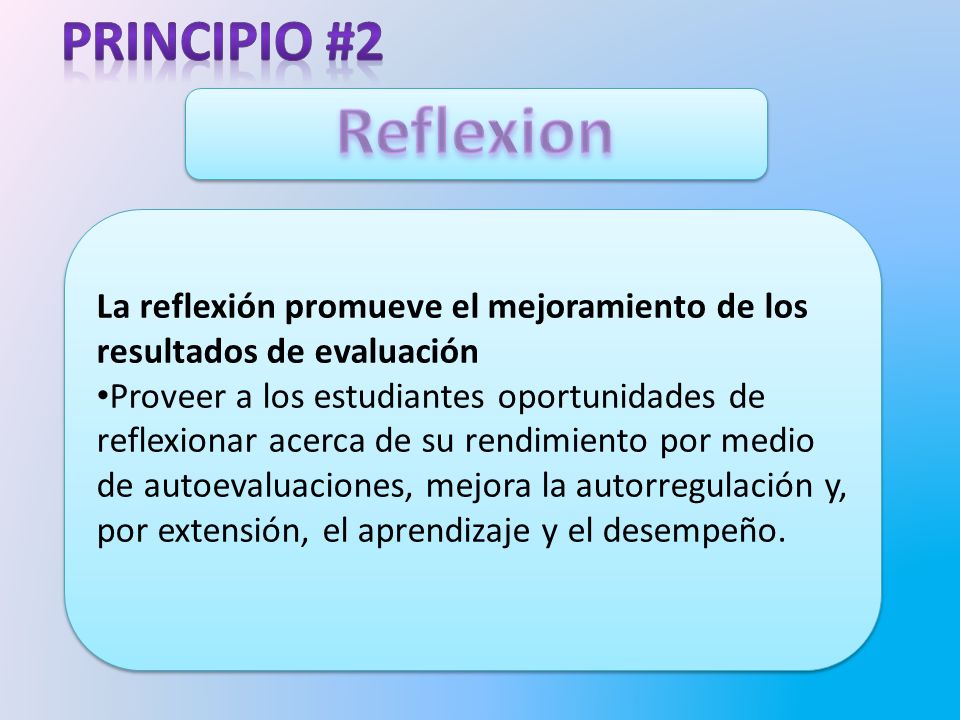 Principio #2 Reflexion. La reflexión promueve el mejoramiento de los resultados de evaluación.