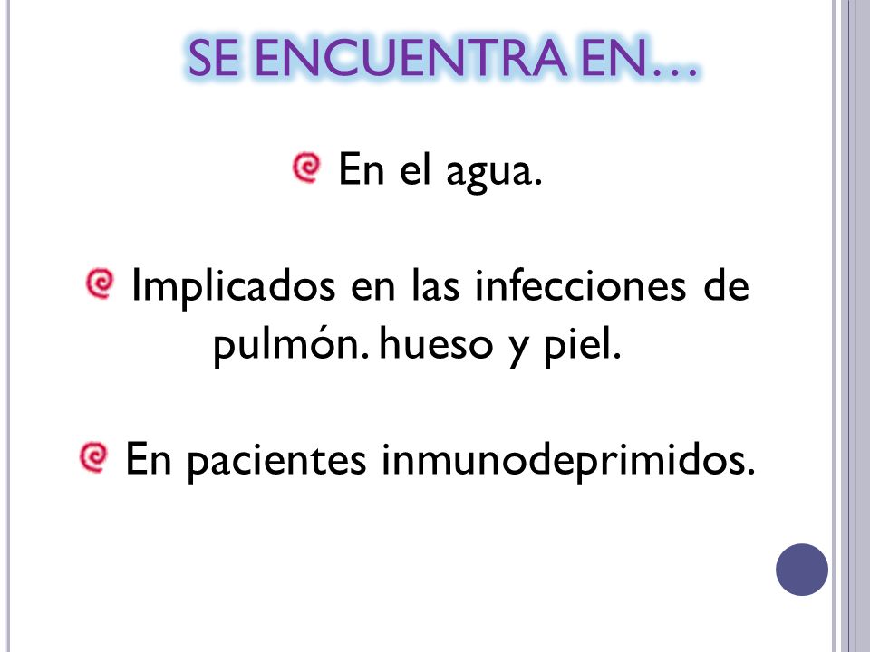 SE ENCUENTRA EN… En el agua. Implicados en las infecciones de
