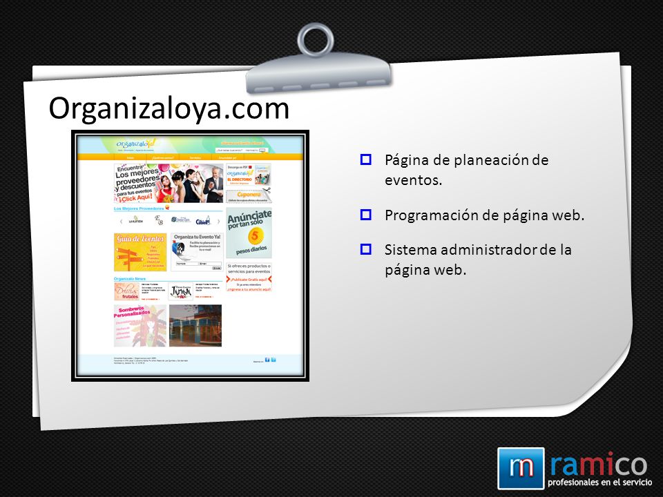 Organizaloya.com Página de planeación de eventos.