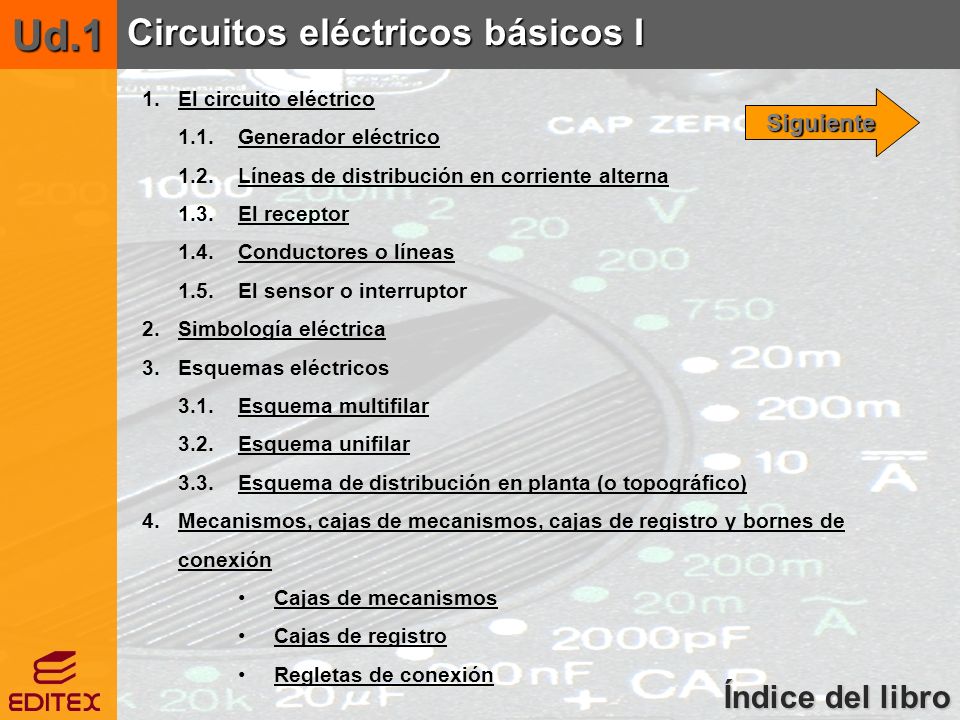 Ud.1 Circuitos eléctricos básicos I Índice del libro Índice del libro