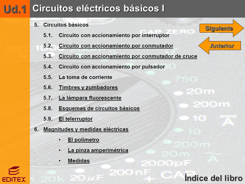 Ud.1 Circuitos eléctricos básicos I Índice del libro Índice del libro