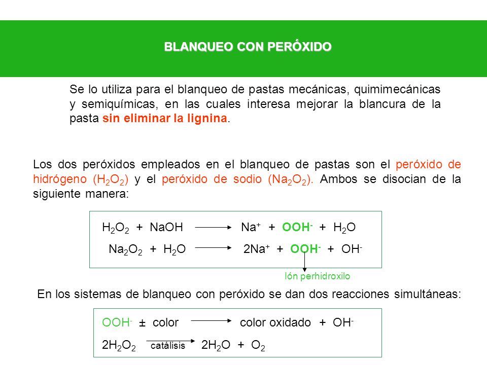 OOH- ± color color oxidado + OH- 2H2O2 catálisis 2H2O + O2