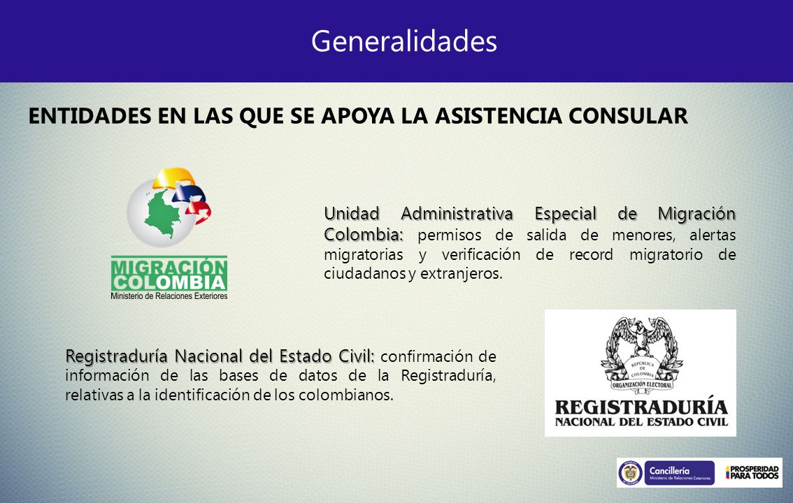 Generalidades ENTIDADES EN LAS QUE SE APOYA LA ASISTENCIA CONSULAR