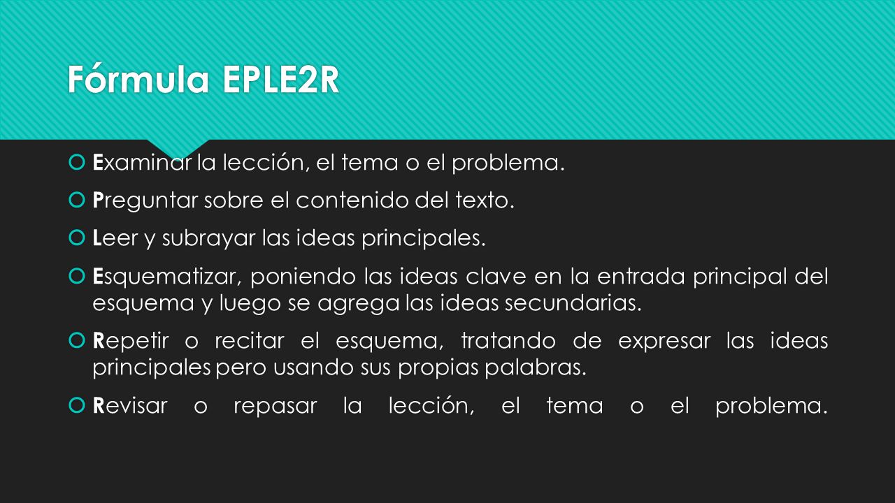 Fórmula EPLE2R Examinar la lección, el tema o el problema.