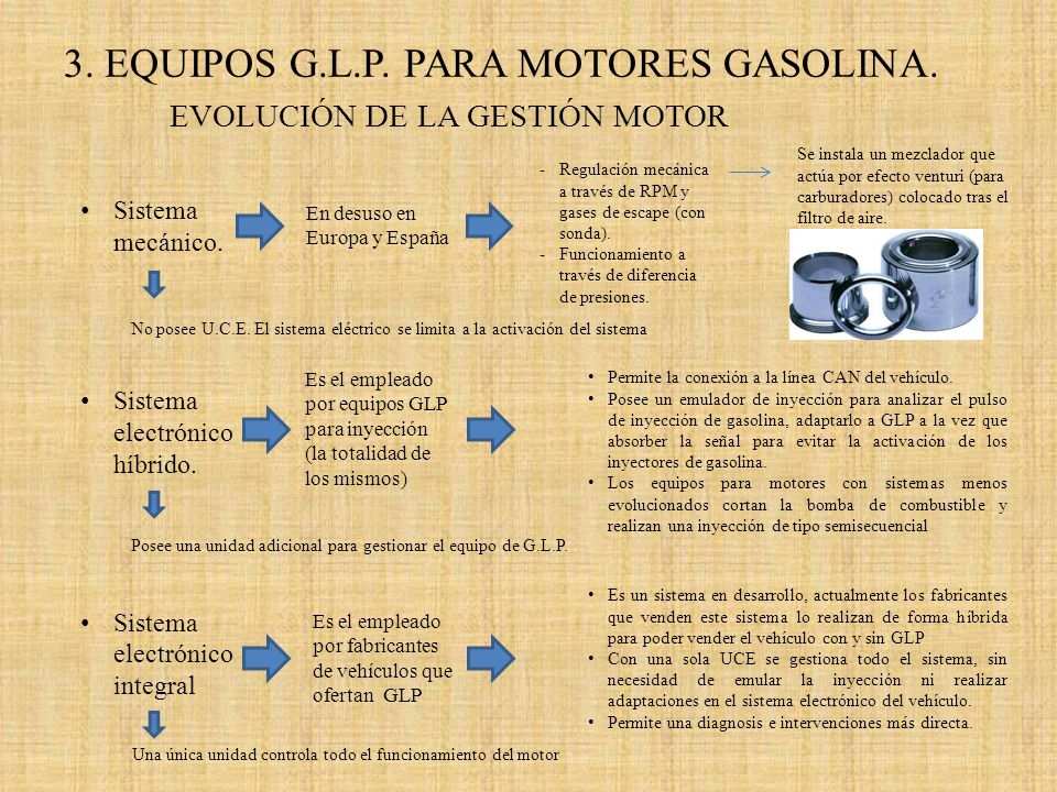 3. EQUIPOS G.L.P. PARA MOTORES GASOLINA. EVOLUCIÓN DE LA GESTIÓN MOTOR