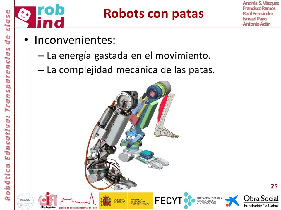 Robots con patas Inconvenientes: La energía gastada en el movimiento.