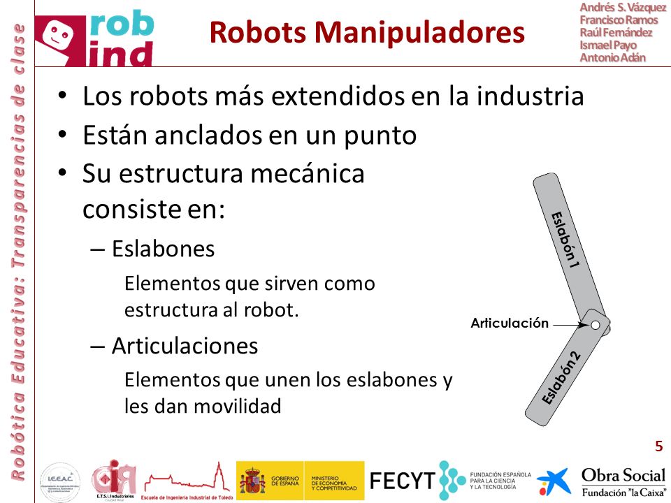 Robots Manipuladores Los robots más extendidos en la industria
